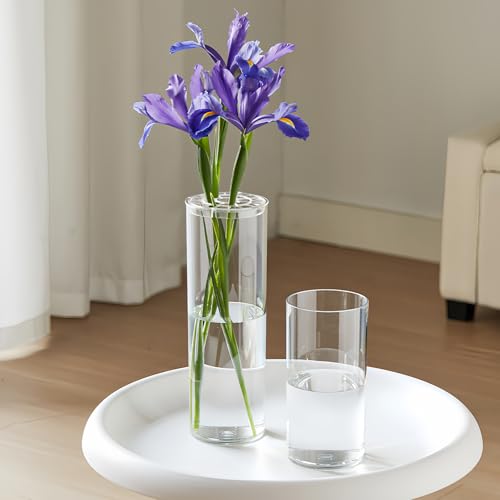 Liotww Acrylic Cylinder Clear Vases, Tall Large Plastic Flower Vase for Bouquet, Unbreakable Hurricane Vases Set of 3 for Centerpieces (D 6", D 4.8", D 4" + 3 Holder) - color: 3-xl Clear