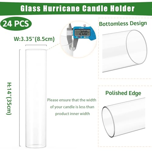 24 Pcs Hurricane Candle Holder Sleeve, W:3.35" H:14" Bottomless Clear Glass Cylinder Candleholder Cover Open Both Ends Glass Chimney, Candle Shade for Centerpieces, Wedding Party Event Decor - size: 3.35"W x14"H