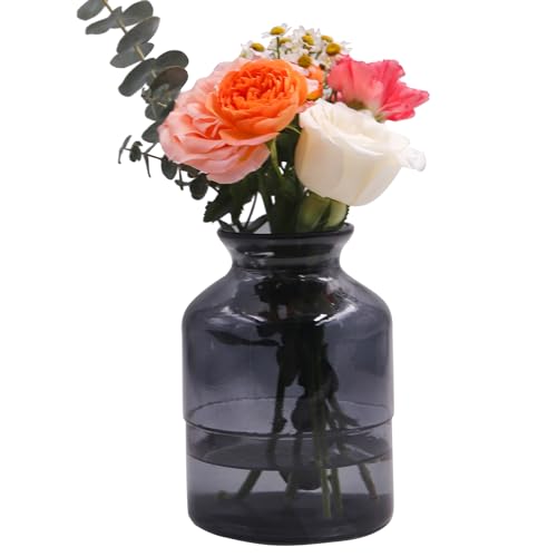 OFFIDIX Glass Vase,6 * 4.1in Large Volume Geometric Faceted Design Flower Vase - color: Black