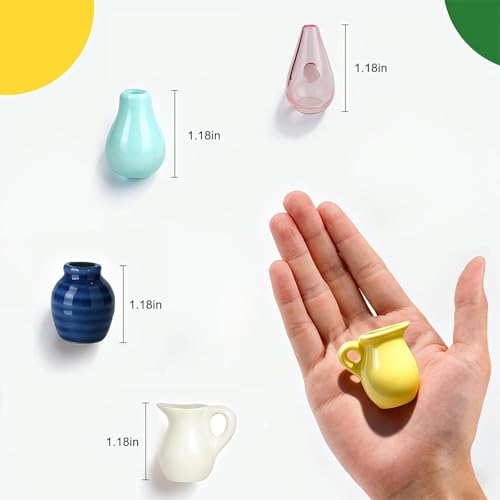Renmxj Mini Ceramic Vase Magnets for Fridge, Cute Tiny Plant Vase Fridge Magnets for Kitchen Refrigerator Office Locker Decoration with Fake Flowers (5 Pack) - color: 5 Pack