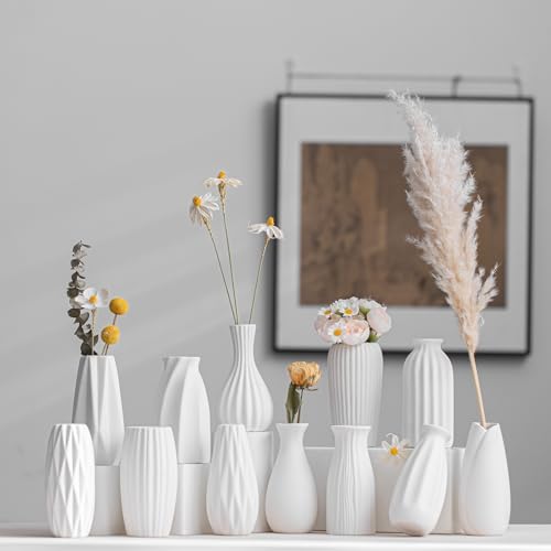 White Ceramic Vase Set of 12,Small Vases in Bulk for Flowers,Mini Vases for Centerpieces,Modern for Floral and Pampas Grass,Boho for Wedding,Party,Table Christmas Home DecorDIY Gifts - color: White-st-12