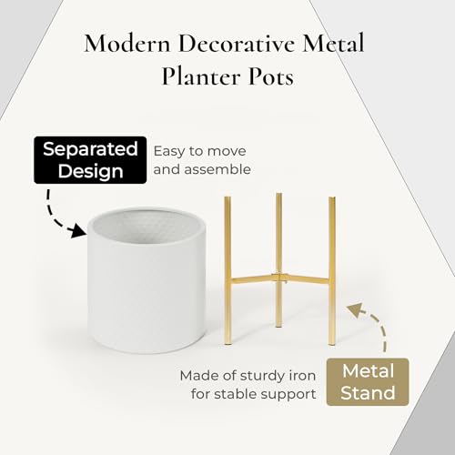 LuxenHome Planters for Indoor Plants, Set of 2 Indoor Plant Pots, White Planter with Gold Metal Stand, Luxury Flower Pots for Plants, Large Floor Plant Pot, NOT Waterproof - color: B White 9.9"+8.3"