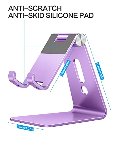 OMOTON Adjustable Cell Phone Stand, C2 Aluminum Desktop Phone Holder Dock Compatible with iPhone 15 14 13 Xs XR 8 Plus 7 6, Samsung Galaxy, Google Pixel, Android Phones, Purple - color: Purple