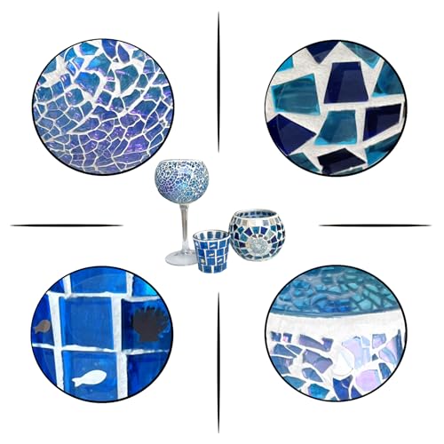 Glass Tealight Candle Holder, 3Pcs Blue Handmade Mosaic Votive Candle Holders, Wedding Dinner Party Tea Light Holder for Centerpiece Table Decorations, Vintage Home Room Decor