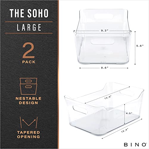 BINO | Plastic Storage Bins, Large - 2 Pack, Clear | THE SOHO COLLECTION | Pantry Organizers and Storage Containers | Fridge Organizer Bins | Kitchen Cabinet Organizer | Medicine Cabinet Bin - color: Clear, size: Large