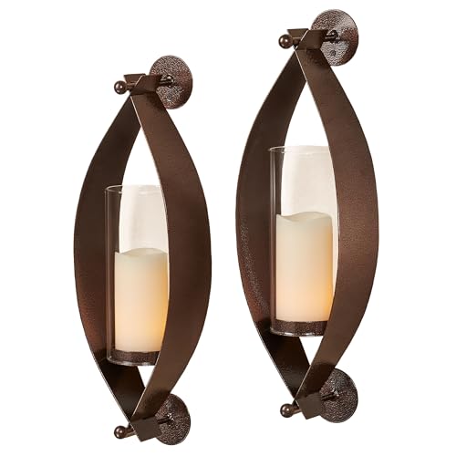 Touch of Class Xander Wall Sconce Pair - Handcrafted Steel - Antique Copper - Glass Hurricane - Set of 2 - Metal Sconces Holder for Bedroom, Bathroom, Living Room, Kitchen Walls, Hallway - color: Antique Copper