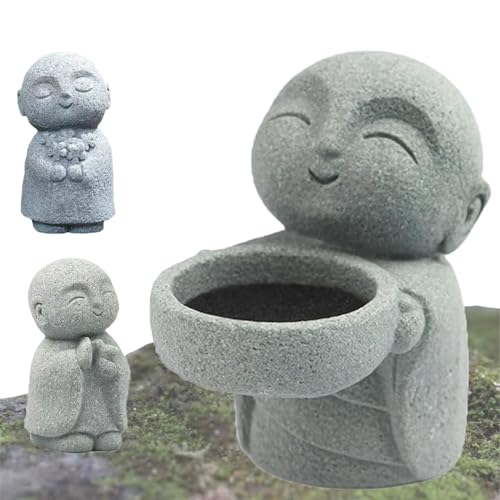 livelyfish 3pcs Japanese Monk Statue Praying Zen Sandstone Buddha Statues Asian Garden Sculptures for Good Luck Feng Shui Home Decor, A - color: A