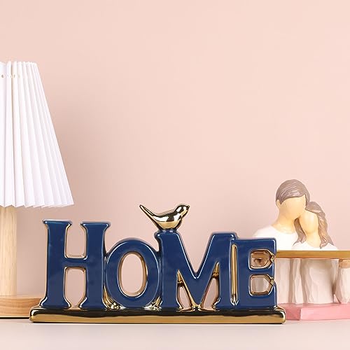 Love Sign Decoration,Blue and Gold Love Signs for Home Decor Statue,Gold Bird Sculpture Personalized Love Decor,Gold Style Figurine Decorative Ornaments for Living Room,Bedroom,Desktop,Cabinets - color: Blue, style: Home