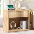 LEYAOYAO 31" Wide Fluted Nightstand with Charging Station, Oversized Extra Large 1 Drawer Night Stand with Golden Handle, Natural Wood Bedside Table Tall End Tables,for Bedroom, Living Room, Hallway - color: Natural, size: 1 Drawers