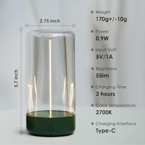 AUGE LIGHT Mini Minimalist Table Lamp Cordless Lamp Rechargeable Table Lamp Portable Nightstand Lamps Desk Lamps for Home Office Unique Ambient Light Mood Lighting for Desk Decor Beside(Dark Green) - color: Dark Green