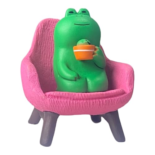 Miniature Frog Anime Figurines - Resin Desk Figurines, Cool Office Gadgets for Desk, Fun Desk trinkets Gift for Frog Lover（Pink Sofa） - size: 01-frog-sofa-pink