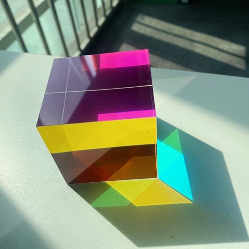CMY Colorful Cube, 3.93 inch (100mm) Acrylic Mixing Color Cube Prism for Physics Education Learning and Office Desktop Decor, Scientific Toys and Gifts for Kids - size: 100mm
