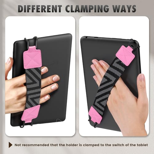 MoKo Security Hand-Strap for 9-11 Inch Tablet, iPad/iPad Pro/iPad Air/Kindle Fire HD/Samsung, High-Elasticity Versatile Hand Strap Lightweight Finger Grip Holder, Flowers Pink - color: Flowers Pink, style: Patterned Strap