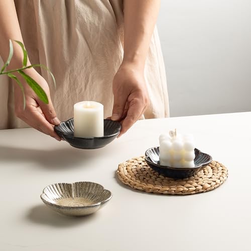Ceramic Pillar Candle Holder Plates, Decorative Candlestick Holder, Tea Light Incense Santo Palo Holders, for Dinning, Party, Wedding, Birthday, Anniversary Decorations, 1pack (Black) - color: Black