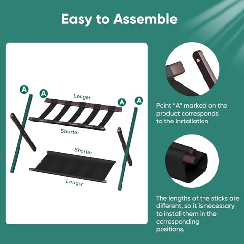 Smuxee Brown Bamboo Luggage Rack Pack of 2, Foldable Suitcase Stand with Storage Shelf, Easily Assembled Luggage Stand with 5 Nylon Straps for Guest Room Bedroom Hotel - color: Brown 2PCS