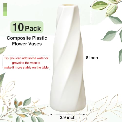 Didaey 10 Pack Composite Plastic Flower Vases Bulk White Small Boho Floral Vases for Dried Flower Bouquet Pampas Grass Centerpieces Fall Wedding Party Living Room Decor(Retro) - style: Retro