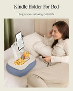 SAIJI Tablet Pillow Stand for Bed, Stable iPad Holder with Food-Grade Snack Bowl, Adjustable Kindle Pillow Stand for Reading, Suit for 4.7-15.6" Kindle,iPad,iPhone,Tablet,Blue - color: Blue
