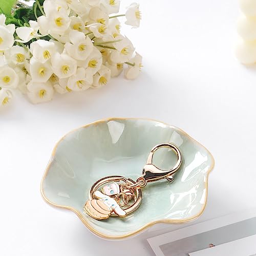 JAMEND CLXP 2PCS Lotus Leaf Shape Ring Holder Dish, Small Key Bowl, Ceramic Trinket Tray Jewelry Dish Organizing Necklace Earrings for Mom Friend Sister, All Jewelries Are NOT Included, Light Green.… - color: Light Green-2PCS