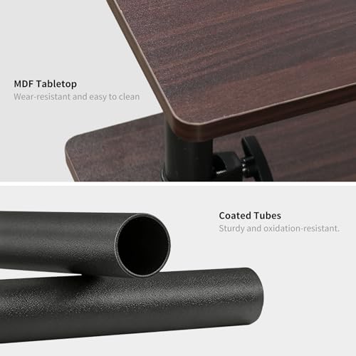 360° Swivel Side Table with Storage, Height Adjustable, Smooth-Rolling Wheels, C-Shaped End Table for Couch/Sofa, Recliner, Living Room, Black Walnut-Look - color: Black Walnut - Look