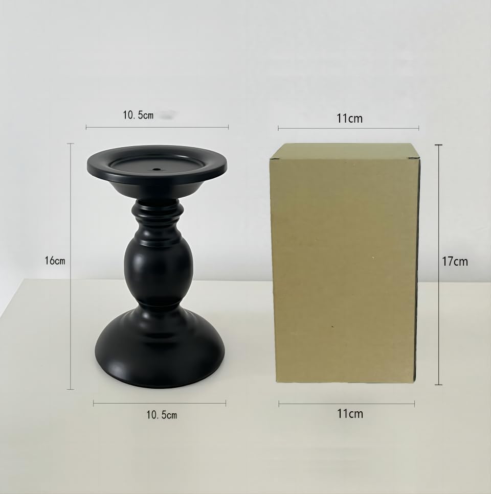 Pillar Candle Holders,Vintage Candle Holder for Table Centrepiece & Fireplace Decor,Decorative Antique Candle Stand for Dining & Living Room Decoration(Black, 6.3”×4.13”×4.13”)