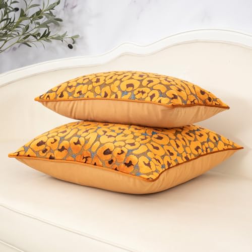 Alerfa Orange Floral Throw Pillow Cover 20 x 20 Inch Cut Velvet Sqaure Luxury Decorative Pillow Cover for Couch Living Room Bedroom - color: Orange, size: 20" x 20" (Pack of 1)