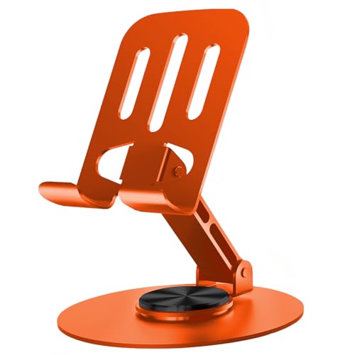 Universal Metal Cell Phone Stand, Multi-Angel Adjustable 360° Rotation Non-Slip Metal Phone Stand Compatible with iPhone 17 16 Pro Max and All Smartphones (Orange) - color: Orange