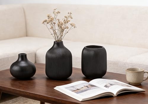 Black Ceramic Vase Set 3 Modern Style Decor Farmhouse Home Living Room Dining Table Room Desk Pottery Small Vases - color: 15 Black