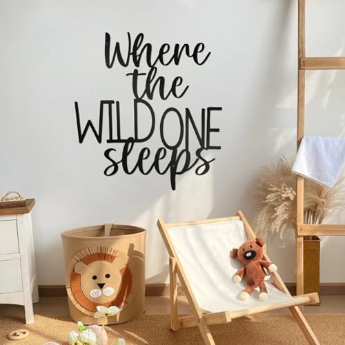Metal Where The Wild One Sleeps Wall Sign - 11.8"x11" Black Metal Wall Art for Kids Room Decor, Nursery Wall Decor, Baby Boy Girl Bedroom Decor, Playroom Wall Decor, Easy to Hang & Water Resistant - color: Play
