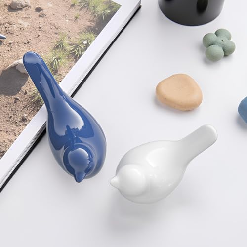 Small Ceramic Bird Statue and Sculpture for Home Decor Accents,Modern Animal Ornaments for Living Room,Bedroom,Coffee Table Centerpiece,Bookshelf,Cabinets,Cute Knick Knacks for Shelves (Blue White) - color: Blue White