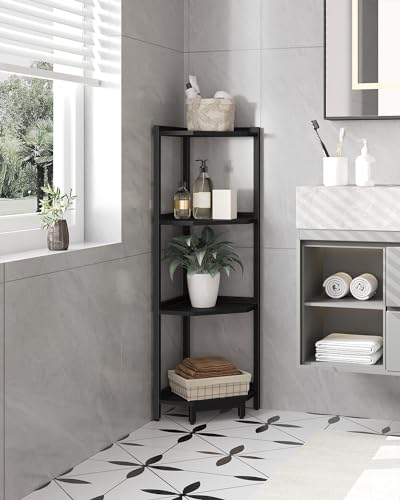 Hzuaneri Corner Shelf Stand, Corner Bookshelf, Storage Standing Shelf Unit with Metal Frame, Plant Stand, Bookcase for Living Room, Home Office, Bedroom, 4-Tier Black CS05806B - color: Black, size: 4 Tier