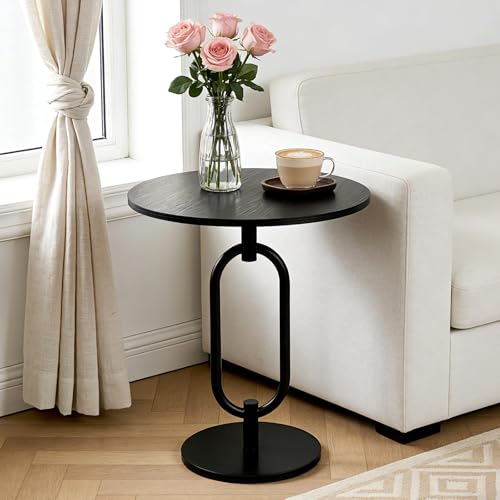 17In(W) x19In(H) Black Round Side Table Heavy Duty Modern End Table Stable Sofa Side Table Marble Base Accent Coffee Table Nightstand for Living Room Bedroom - color: Black-a