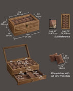 SONGMICS 12-Slot Watch Box, 2-Tier Watch Display Case with Large Glass Lid, Removable Watch Pillows, Velvet Lining, Jewelry Box, Gift Idea, Rustic Walnut UJOW012K01 - color: Rustic Walnut, size: 2 Layer 12 Slot
