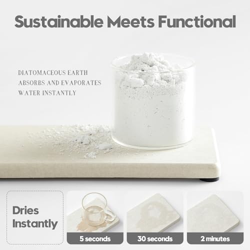 Razborci 3PCS Bathroom Sink Vanity Trays, Quick Stone Drying Mat Dish Soap Dispenser Sponge Holder for Kitchen Counter, Diatomaceous Earth Water Absorbing Caddy Organizer, Beige - color: 3 Pack - Greige, size: 9" x 3.5"