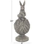 Deco 79 Polystone Rabbit Textured Sculpture with Leaf Covered Round Base, 8" x 8" x 20", Gray - size: 8" x 8" x 20"