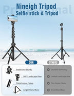 Nineigh Phone Tripod, 85" Tripod for Cell Phone iPhone with Gooseneck, Aluminum Tripods Stand for Video Recording Photo Vlog, Travel Cellphone Tripod with Remote Compatible with iPhone Android - size: 85 Inch