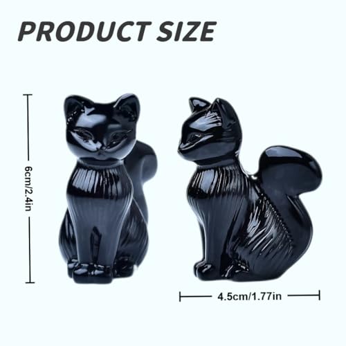 Natural Obsidian Crystal Cat Statue 2.4 Inch - Handmade Healing Sculpture, Lucky Guardian Pocket Statue for Reiki Meditation, Office & Home Decoration Gift - color: Obsidian