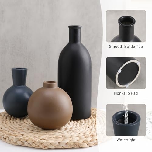 Small Ceramic Vase Set of 3, Boho Modern Flower Vase Room Decor, Farmhouse Decor, Vases for Your Kitchen, Bathroom, Bedroom, Living Room, Office&Shelf Centerpiece Table Decorations Multicolor - 346 - color: Multicolor -346