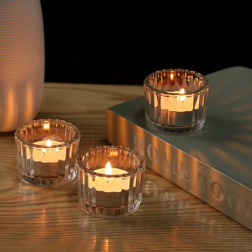 Tealight Candle Holder Set of 24, Clear Tea Light Candle Holder Glass for Wedding Decor, Tea Light Holders Bulk for Home Decor (Clear)