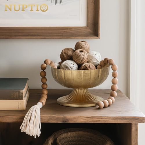 NUPTIO Gold Compote Vase for Centerpiece: 8.5" Wide Short Pedestal Footed Bowl for Flowers - Distressed Brass Urn for Decorative Wedding Table Set of 2 - size: 5.4“H - 2pcs