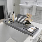 Temple Spring Bamboo Bathtub Tray Caddy for Tub — Expandable Wood Bath Tray with Solid Book Stand Wine Holder and Non-Slip Pads — Includes Bamboo Soap Dish and Spa Accessories — Luxury Bath Gift Set - color: Gray
