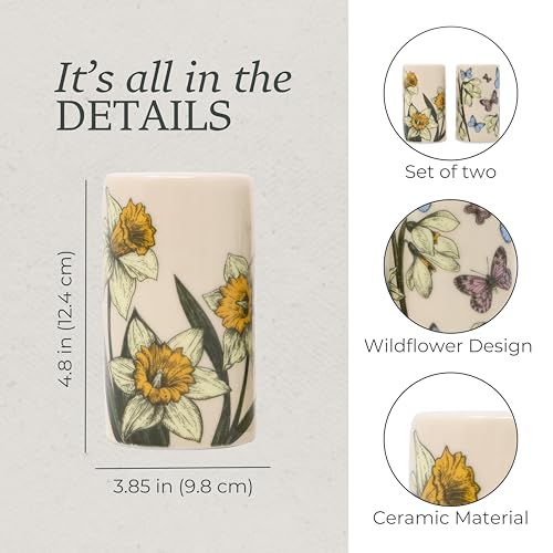 Steel Mill & Co Bud Vase Magnet Set of 2, Ceramic Mini Vases, Magnetic Backing for Fridge, Locker, or Filing Cabinet, Small Bud Holder (Wildflowers)