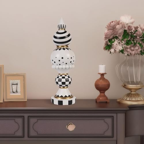 Black and White Checkered Decor, 15 Inch Large Resin Halloween Christmas Modern Sculpture, Holiday Indoor Table Centerpiece Mantel Office Desk Shelf Season Decorations for Home - color: Black and White Checkered