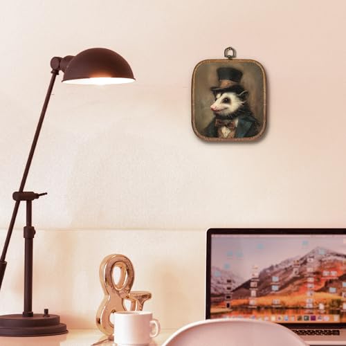 Hxlac Vintage Opossum Rectangular Wall Art Framed, Dark Moody Opossum Rectangular Wall Decor, Rustic Farm Animal Hanging Canvas Prints Wall Sculptures for Home Living Room Bedroom Decor, 5.7×6.5 Inch - color: opossum rectangular