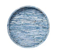 PEMAR 12.6” Mother of Pearls Lacquer Inlaid Round Serving Tray with Handles, Round Decorative Nacred Wooden Ottoman Coffee Table Tray (Blue Tiles) - color: Blue Tiles