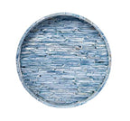 PEMAR 12.6” Mother of Pearls Lacquer Inlaid Round Serving Tray with Handles, Round Decorative Nacred Wooden Ottoman Coffee Table Tray (Blue Tiles) - color: Blue Tiles