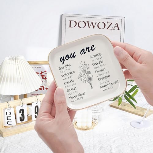 Catholic Christian Ring Tray Gifts , Ceramic Jewelry Dish with Bible Verses – Inspirational Keepsake Gift for Women & Girls, Perfect for Baptism, First Communion or Confirmation - style: Christian Gifts