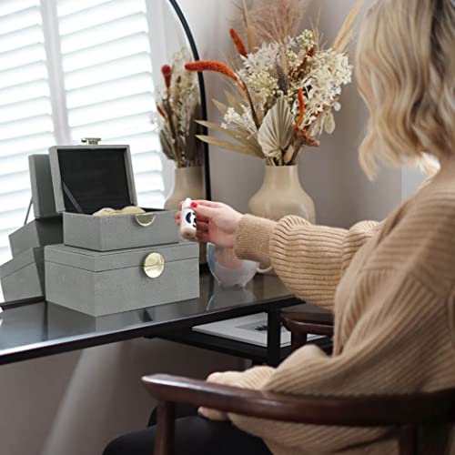HofferRuffer Faux Leather Jewelry Boxes, Decorative Boxes Storage Accessory Organizer with Gold Hardware Decor, Classic Vegan Leather Set of 2 Pieces (Dark Grey) - color: Dark Grey