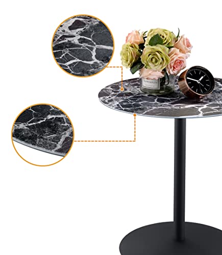 Drink Table,Small Pedestal Table, Marble Martini Tables, Side End Tables with Round Top,Wood Grain Texture,Increase Size and Weighted Base for Small Spaces Living Room,Bedroom - color: Marble-3#