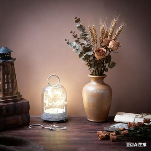7.5" High Versatile Modern Metal Hurricane Lantern with Handmade Sturdy Glass Dome in Shabby White for 2" Pillar Candle & Plants, Industrial, Farmhouse (White Shabby, 4" x7.5 for 2" Pillar) - color: White Shabby, size: 4"x7.5"