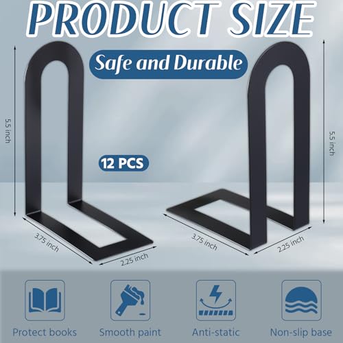 Chunful 12 Pcs Black Modern Metal Book Ends for Shelves Decorative Small Bookends Book Shelf Organizer Minimalist Design Stopper to Hold Books for Home Office (5.5 * 3.75 * 2.25inch) - color: Black, size: 5.5*3.75*2.25inch